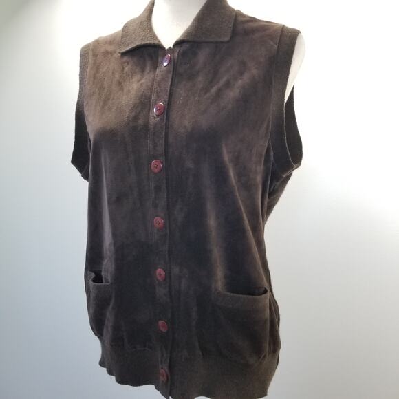 D Terrell Suede Brown Leather Knit Back Vest Very Nice! Size XL - Picture 1 of 11